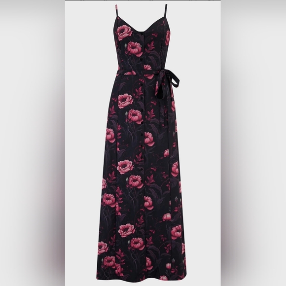 Killstar Dresses & Skirts - Killstar Black and Pink Floral Maxi Dress